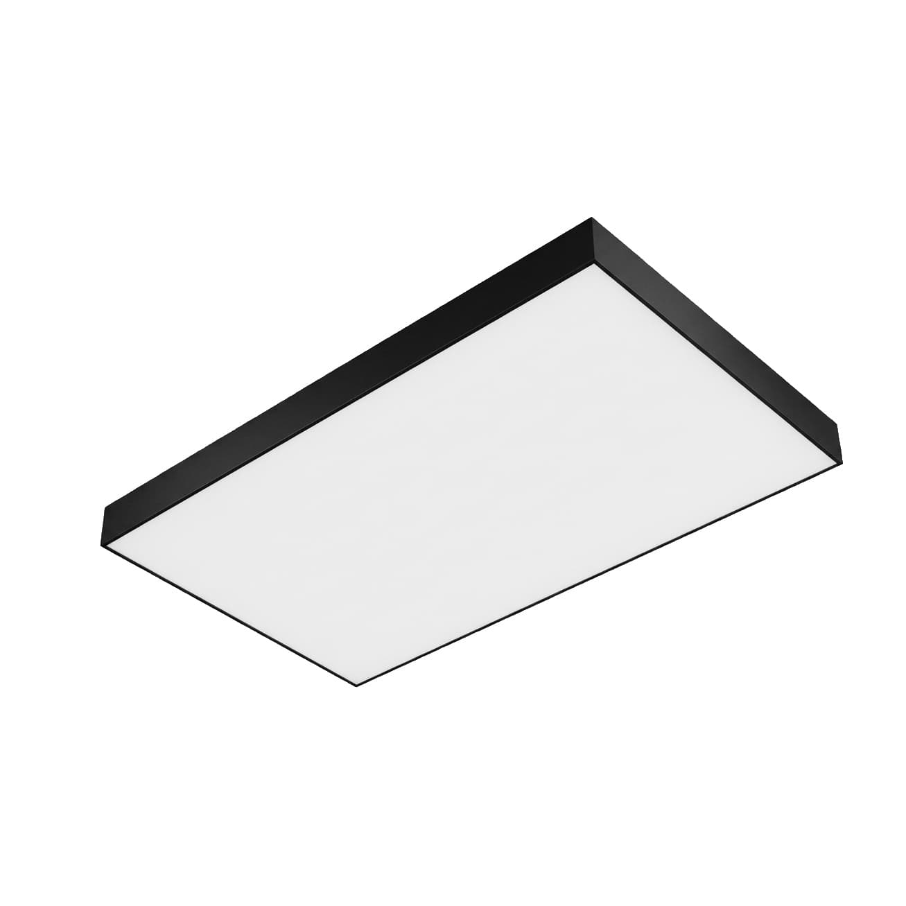 Lucarne : plafond lumineux rectangulaire à toile tendue, cadre aluminium noir, vu de dessous