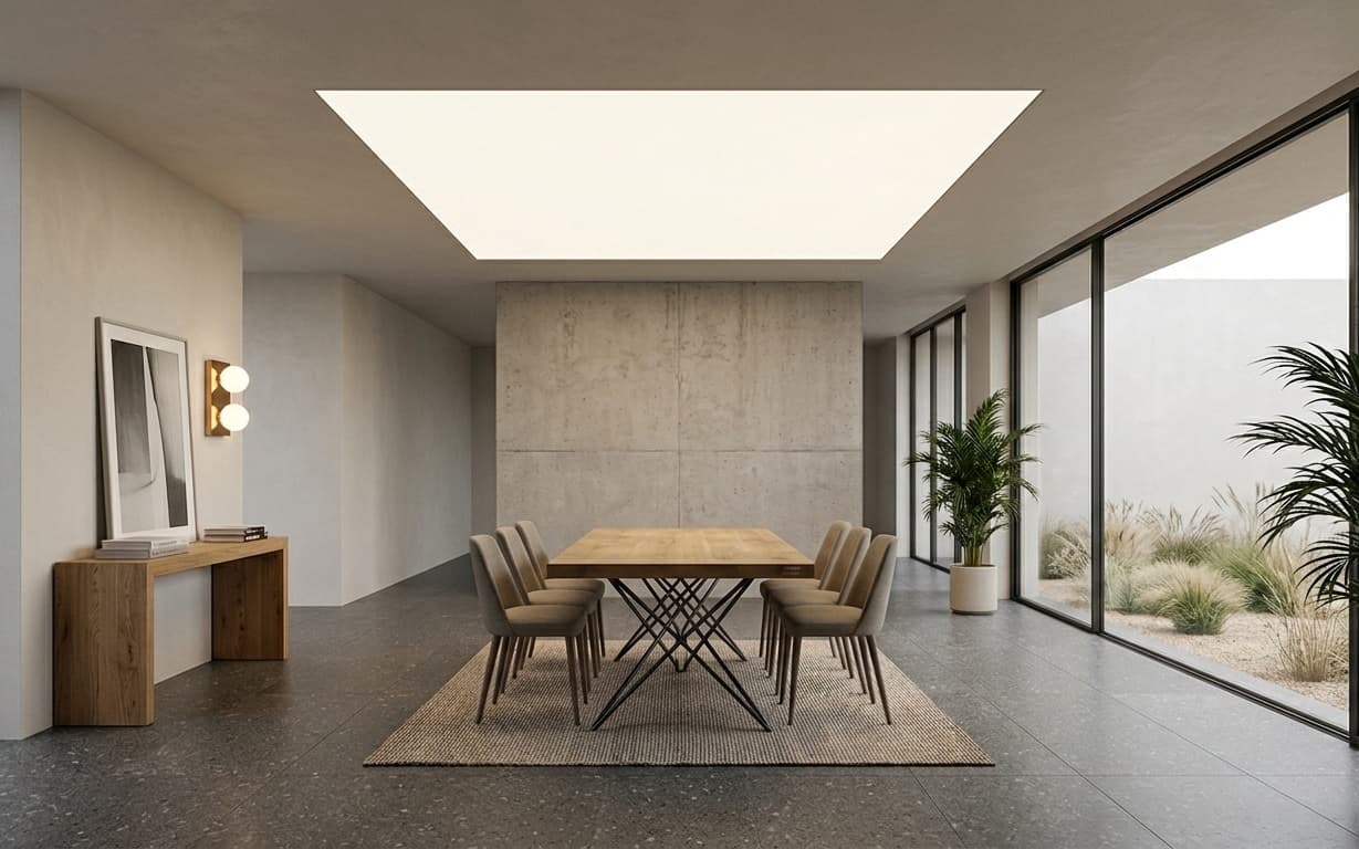 Plafond lumineux au-dessus d'une table à manger