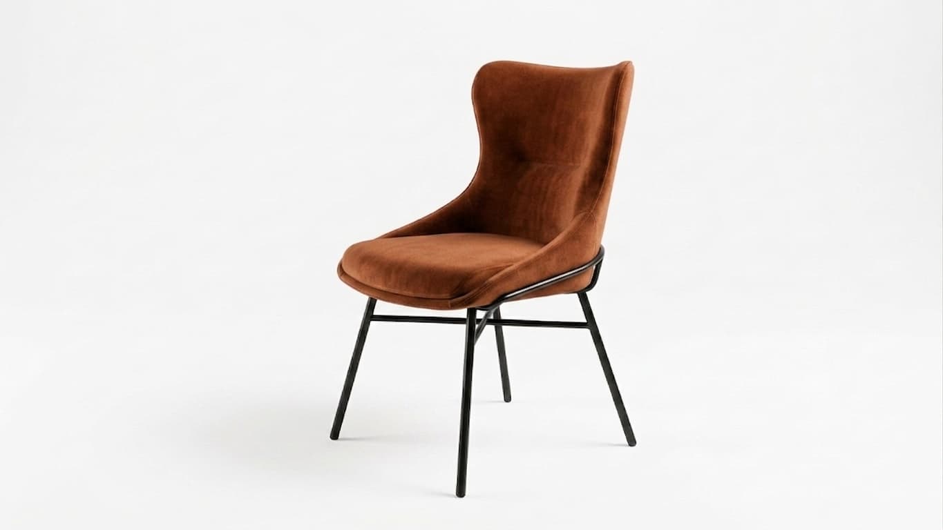Chaise en velours terre de Sienne sur piétement acier noir